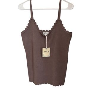 Perch Scalloped Stretch Cami Deep Taupe 2X | NWT